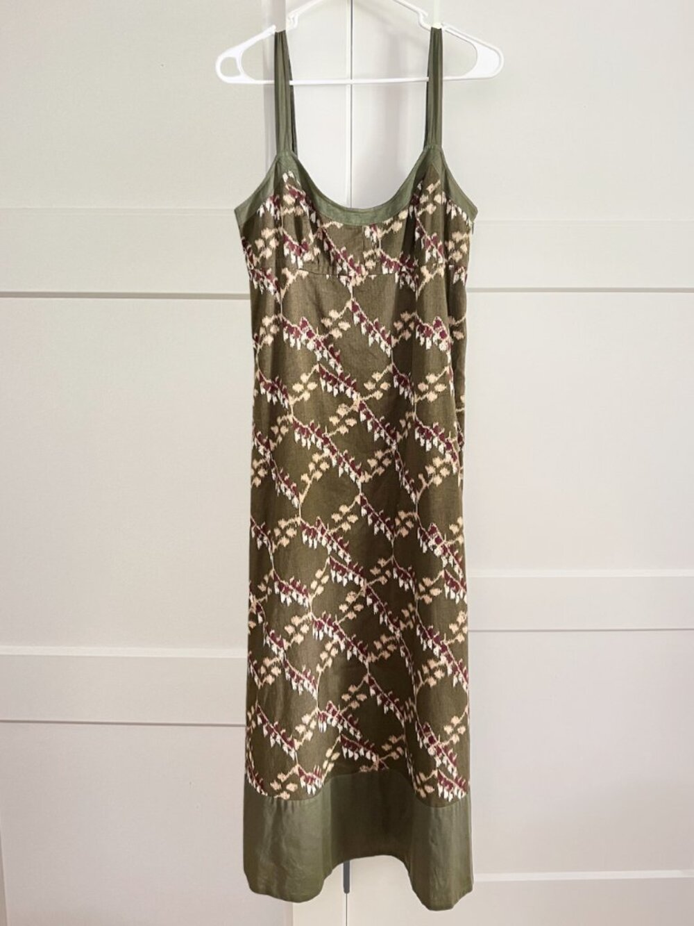 Calvin Klein Jeans Olive Fully Lined 100% Cotton Ikat Print Maxi Dress NWOT